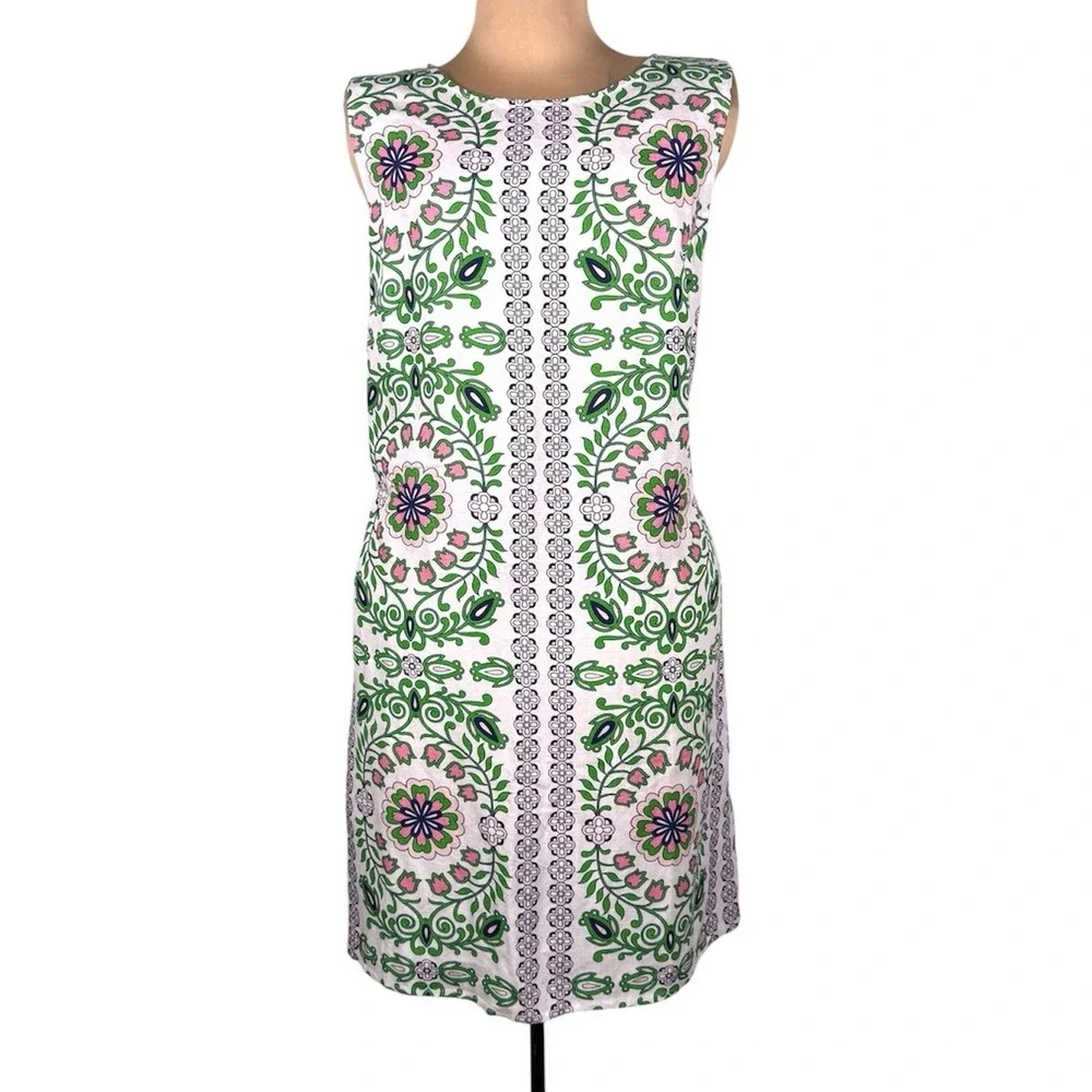 Tory Burch XL Hicks Garden Party Linen Shift Dress Matching Scarf Wrap Set Mod